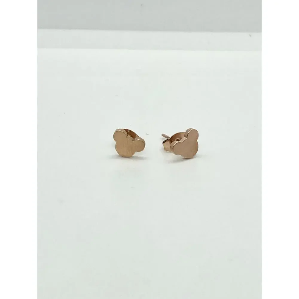 Rose Gold Stainless Steel Mickey Mouse Silhouette Stud Earrings